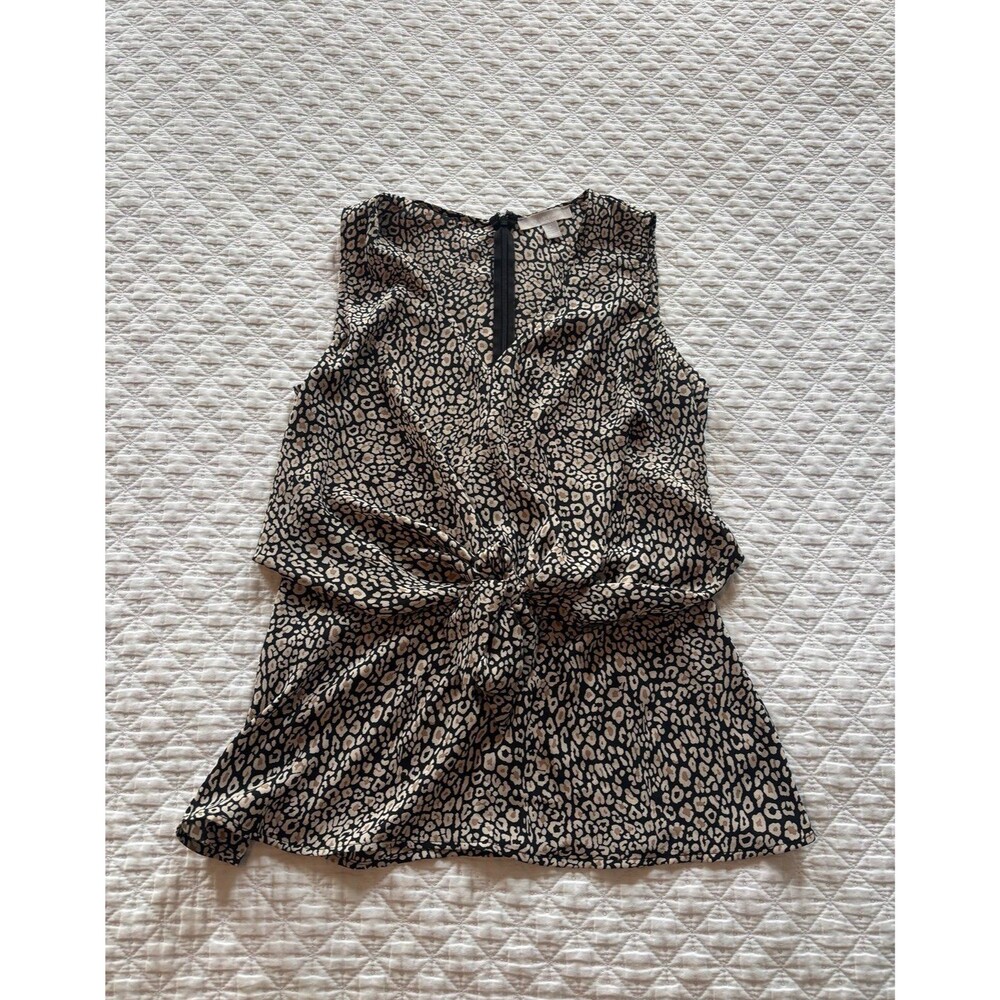 Women's Sleeveless Leopard Print Tie Front Blouse